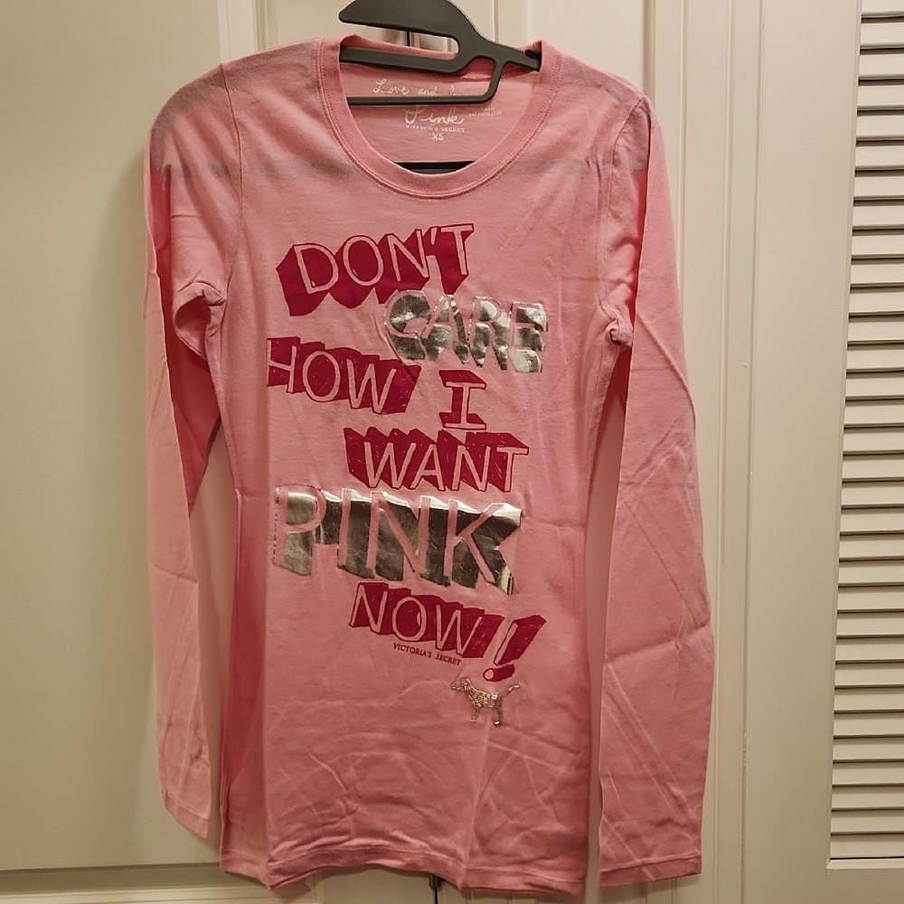 NWOT PNK Victoria's Secret Pink and Silver Long Sleeve LOGO Tee